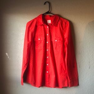 New Women’s Shirt Gap Orange Long Sleeve Button Down Textured Top Size Medium